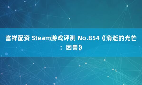 富祥配资 Steam游戏评测 No.854《消逝的光芒：困兽》